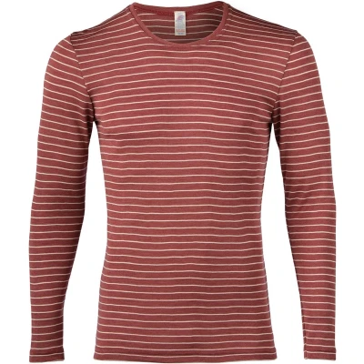 Afbeelding van Engel Natur Heren Shirt Lange Mouw Zijde Bio Merino Wol GOTS Koper Rood Gestreept 50/52L