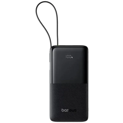 Afbeelding van Baseus 10.000 mAh Powerbank Fast Charge 20W USB C &amp; A Reisformaat Met Display Zwart Universele voor o.a. Samsung / iPhone Geintegreerde Kabel