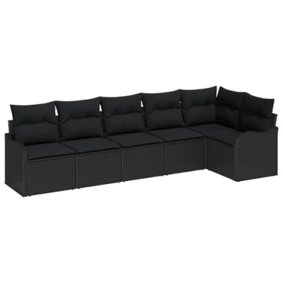 Afbeelding van vidaXL 6 delige Tuin Sofa Set met Kussens Zwart Poly Rattan