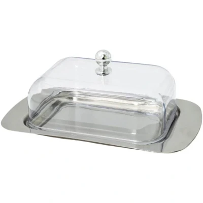 Afbeelding van Meyerhoff RVS botervloot boterschaal met doorzichtige kunststof deksel 19 cm TR 761
