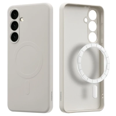 Afbeelding van Samsung Galaxy S24 FE MagSafe Hoesje Siliconen en TPU (zacht) imoshion Backcover/Softcase Beige Telefoonhoesje