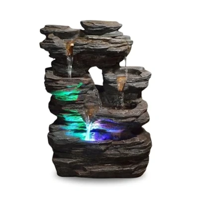 Afbeelding van Zen&#039;Light Kamerfontein Pietra steenlook van kunsthars met kleurrijke lichteffecten moderne zendecoratie, meditatie en ontspanning geluksbrenger hoogte 35 cm