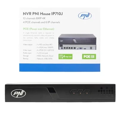 Afbeelding van POE NVR PNI House IP710J, 10 kanalen 4K 8 MP, 4 kanalen, ja 6 IP zwart