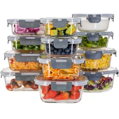 Afbeelding van Igluu Meal Prep Glazen containers met deksels (12 stuks) Maaltijdbereidingscontainers, magnetron, oven, vriezer en vaatwasserbestendig lekvrije voedselopslagcontainers (320ml 1050ml)