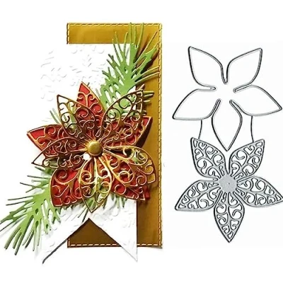 Afbeelding van 2 stuks holle Bloem metalen Die Cuts, Kerst Kant Blad Snijden Dies Cut Stencils voor DIY Uitnodigingskaart Scrapbooking Album Decoratieve Embossing Papier Card Maken