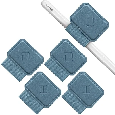 Afbeelding van Fintie 4 stuks zelfklevende penhouders voor Apple Pencil en stylus pen, elastisch kunstleer penlushouder notitieboek, kalender, tablet, map, donkerblauw