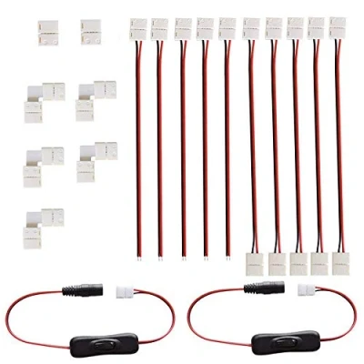 Afbeelding van RUNCCI YUN 3528 2835 8 mm ledstrip connector 2 polige connector, 5 x steekstekker, led aansluitstekker, L hoekconnector, DC uitschakelaar, naadloze aansluiting