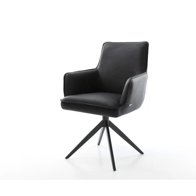 Afbeelding van DELIFE Draaistoel Heira Flex met armleuning echt leer zwart kruisframe breed 360 draaibaar rocker functie pocketveer kern