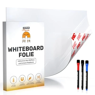 Afbeelding van whiteboardfolie 20 x 30 cm 3M magneetfolie zelfklevend magnetische bordfolie afwasbaar praktische ferrofolie wit incl. 3 markers met spons
