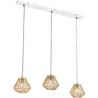 Afbeelding van QAZQA Hanglamp bamboe met wit langwerpig 3 lichts Canna Diamond