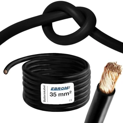 Afbeelding van EBROM HI FLEX 3 meter zeer flexibele batterijkabel aardkabel zwart 35mm2 35 mm² mm2 volledig koper 99,9% OFC koperen stroomkabel uw lengte: