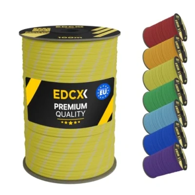 Afbeelding van EDCX 4mm Nylon Paracord 550 100m (330 voet) Type III, 100% Touw, 7 Strand Touw in Effen Kleuren (Reflective Yellow, 100 m)