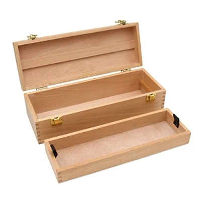 Afbeelding van PAINTERSISTERS® PAULI Opbergdoos, 36 x 13 11 cm, doos van duurzaam beukenhout, schilderkoffer, organizer met handvat en uitneembaar inzetstuk, voor kunstenaarsbenodigdheden, gereedschap, hobby,