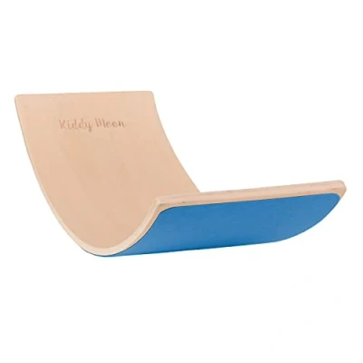 Afbeelding van KiddyMoon houten evenwichtsbord voor kinderen, baby&#039;s montessori speelgoed, evenwicht, balanceren wiebelbord natuurlijk/blauw vilt