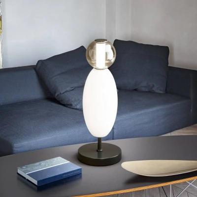 Afbeelding van Ideallux Ideal Lux LED tafellamp Lumiere, glas opaal/grijs, hoogte 50 cm