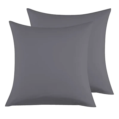 Afbeelding van Kussenslopen voor Tweepersoonsbed van Katoen 65x65 cm 2 Stuks, Set Gecertificeerd Door Oeko TEX In Premium 110GSM, Zacht en Ademend, Hypoallergeen Donkergrijs