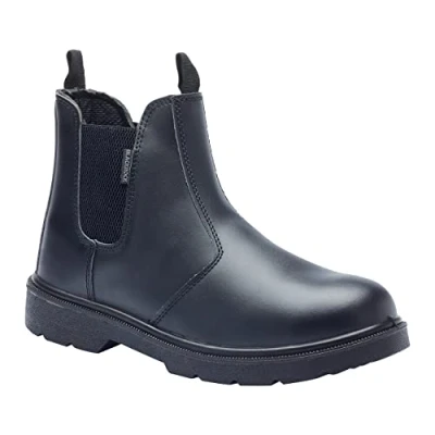 Afbeelding van Blackrock Safety Dealer laarzen in zwart met stalen neus en beschermende tussenzool. Werklaarzen neus, ideaal voor bouw, landbouw uniformen.