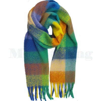 Afbeelding van Sjaal Wintersjaal Warme shawl Wol Viscose Geblokt Multicolor