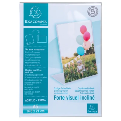 Afbeelding van Exacompta Ref. 85058D 1 kijkdeur A5 verticaal of horizontaal afmetingen 148 x 210 mm PMMA (acryl) menu voor restaurants, hotels, conferenties en ontvangst kleur kristal