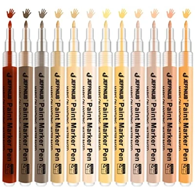 Afbeelding van Huidverf, acrylstiften, markeerstiften, waterdicht, 12 stuks, 0,7 mm dunne punt, fijne set voor stenen, hout, canvas, glas, papier, leer, keramiek, tekening, kunstenaarsstiften, huidskleur pennen