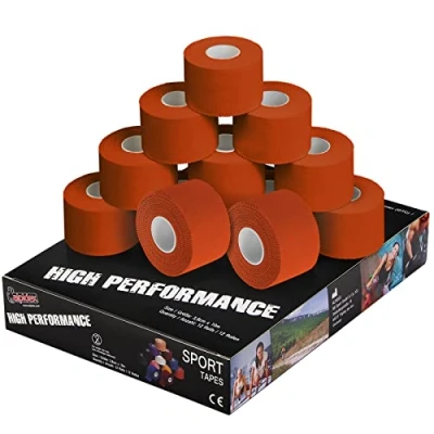 Afbeelding van ALPIDEX 12 Stuk Sport Tape Set 3,8 cm x 10 m Zinc Oxid Veel Kleuren Vingertape Gewrichtsbandage Huidvriendelijk Handbal Voetbal Volleybal, Kleur:Oranje