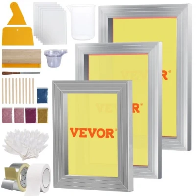 Afbeelding van VEVOR zeefdruk Kit, 3 stuks aluminium frames 6x10/8x12/10x14 inch 110 Count Mesh, 5 Glitters en zuigers transparantie films voor T shirts DIY afdrukken