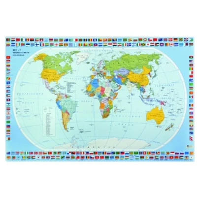 Afbeelding van VELOFLEX 4671000 bureauonderlegger wereldkaart, 40 x 60 cm, antislip, afwasbaar, met transparante anti reflecterende beschermfolie, bureauonderlegger, schilderonderlegger, knutselonderlegger, 1 stuk