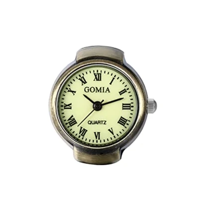 Afbeelding van JewelryWe Mannen Vrouwen Vinger Horloge Retro Case Dial Verstelbare Elastische Band Quartz Ring Horloges, Brons Romeinse cijfers, riem