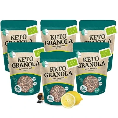 Afbeelding van Go keto BIO Granola Lemon Poppyseed 6x 290g Low Carb Muesli voor een heerlijk ontbijt, met kokoschips, noten, vruchten, zonnebloempitten &amp; pompoenpitten, veganistisch, glutenvrij