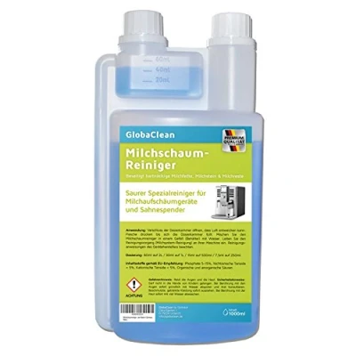 Afbeelding van Melkschuimreiniger, 1 liter, vloeibare reiniger, concentraat, melksysteemreiniger, universeel, voor merken als Jura Delonghi WMF Nesspresso en nog veel meer. GlobaClean® Made in Germany
