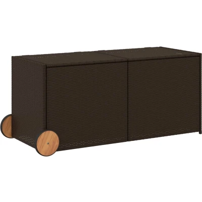 Afbeelding van VidaXL Tuinbox met wielen 283 L poly rattan bruin