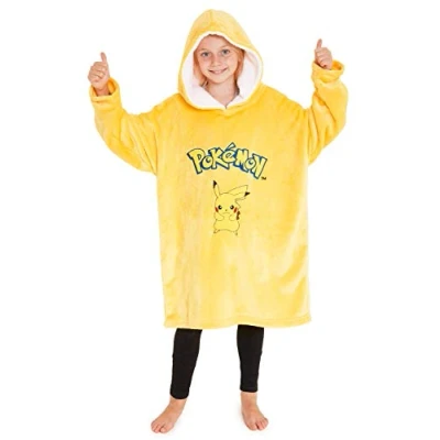 Afbeelding van Pokemon Pikachu Charizur Trui voor kinderen, oversized fleece sweatshirt, warme plaid poncho, jongeren, eenheidsmaat (Gele Pikachu)