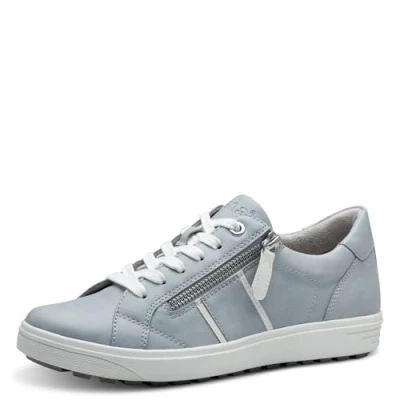 Afbeelding van Jana Platte damessneakers met vetersluiting ritssluiting, hemelsblauw, 37 EU