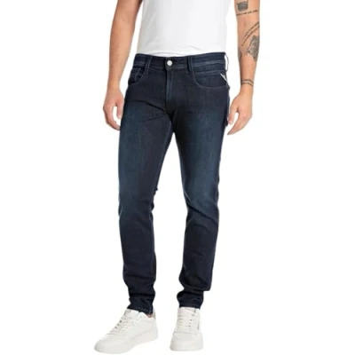 Afbeelding van Replay Anbass Powerstretch denim jeans voor heren, 007, donkerblauw, 36W x 34L