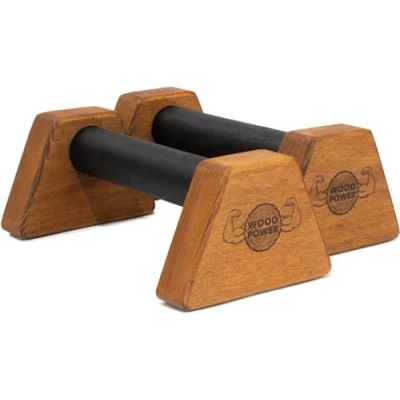Afbeelding van woodpower® PowerBars Parallettes, van hout, gewrichtsvriendelijke push steungrepen, handstandbars en minibars, antislip, voor binnen buiten, calisthenics, lichaamsgewichtstraining yoga,