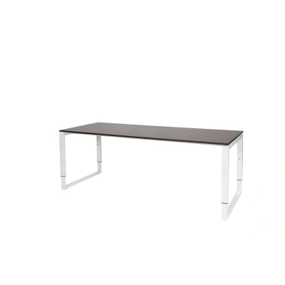 Afbeelding van Domino Plus bureau, hoogte instelbaar (62 85cm) met 200x80cm &#039;zwevend&#039; robson eiken 25mm blad en wit (RAL9010) O poot frame