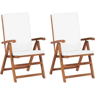 Afbeelding van Tuinstoelen 2 st verstelbaar met kussens massief teakhout crème