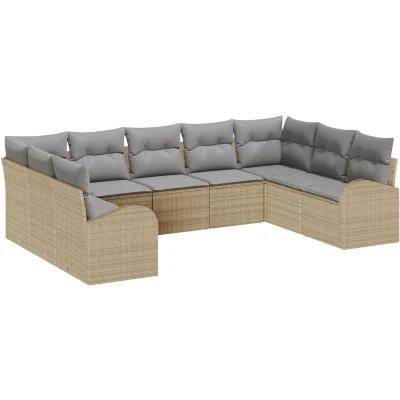 Afbeelding van vidaXL 9 delige tuinbankset met kussens Beige Poly Rattan