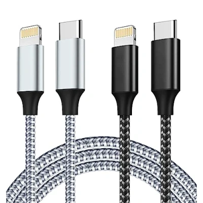 Afbeelding van IDISON USB C Lightning kabel, MFi gecertificeerd type iPhone oplaadkabel, verpakking van 2 stuks, 1 m + m, Power Delivery nylon, Apple snellaadkabel, compatibel met 14/14 Pro/13/13