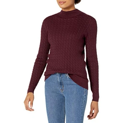 Afbeelding van Amazon Essentials Klassieke pasvorm lichtgewicht kabel lange mouwen mockneck trui bordeaux, XL