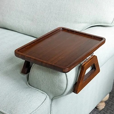Afbeelding van Bamboe bank armtafel, sofatafel voor banken. Sofa Arm lade, fauteuil lade tv diners, afstandsbedieningen, drankjes en snacks 34,9 x 24,1 cm, bruin