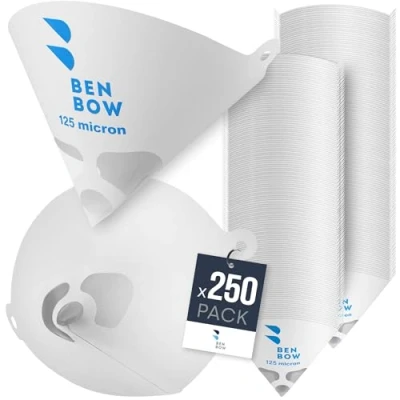 Afbeelding van BenBow Lakzeef 125µ x 250 stuks wegwerp papierfilter met nylonweefsel voor het filteren van lakken en kleuren tegen verontreinigingen