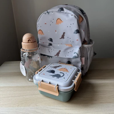 Afbeelding van heel klein peuter rugzakje met lunchboxje / snackboxje en drinkfles Dino&#039;s Tutete