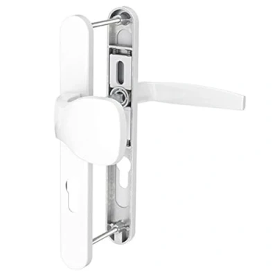 Afbeelding van Bricard 7788921 Handvatset op Emetalen plaat, standaard en spoiler voor huisdeur, wit gelakt.