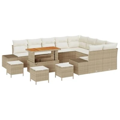Afbeelding van vidaXL Tuinbank Set met opslag 13 pcs Beige Poly rattan
