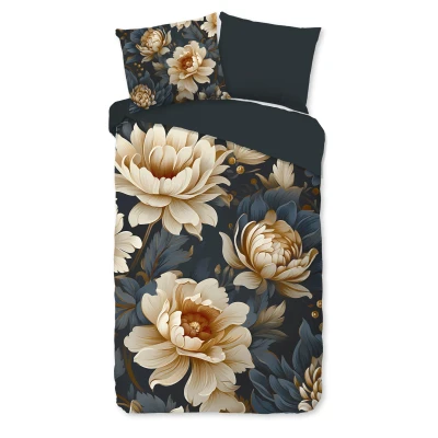 Afbeelding van Luxe Microfiber Dekbedovertrek 135x200 cm Bloemenprint Antraciet 1 Persoons Oeko Tex Gecertificeerd