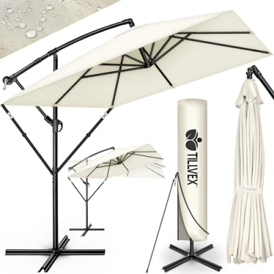 Afbeelding van tillvex® Aluminium Parasol rechthoekig Ø 330 cm + afdekking met zwengel Zweefparasol standaard en windscherm, uv bescherming, waterdicht, 360 graden draaibaar