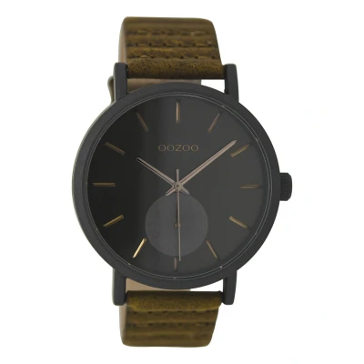 Afbeelding van OOZOO Timepieces Zwarte horloge met bruine leren band C9188