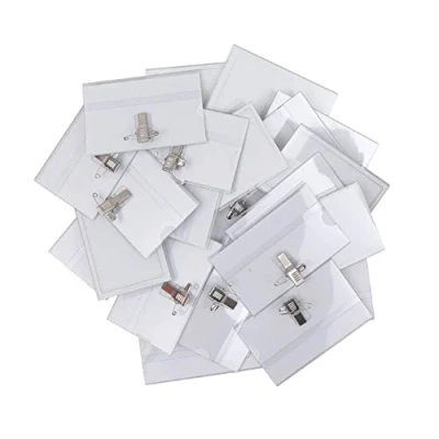 Afbeelding van Belle Vous 50 Pak Clip ID Horizontale Naam Kaart Houders 90 x 56 mm Helder Waterbestendig PVC Tag voor School, Colleges, Bedrijven, Conferenties, Zaken &amp; Bezoekers