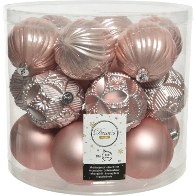Afbeelding van Decoris Kerstballen 20 stuks kunststof lichtroze 8 cm